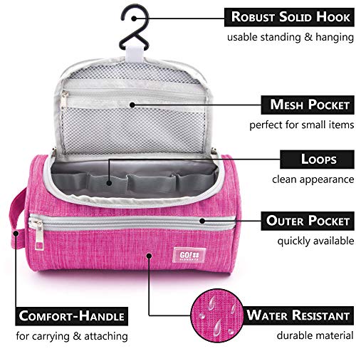 GO!elements® Bolsa de Aseo | Mochila para Colgar Hombres y Mujeres | Bolso cosmético Hombre Mujer para Maletas y Equipaje de Mano | Bolsa de Viaje Bolsa de Lavado, Color:Rosa