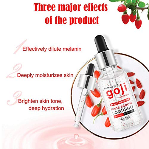 Goji Berries Serum, Anti-Envejecimiento Antioxidante Facial Hidratante Revitalizante Anti Arrugas Dilución Melanina Cuidado Facial Aceite Esencial, Suave y Sin Irritación 30ml