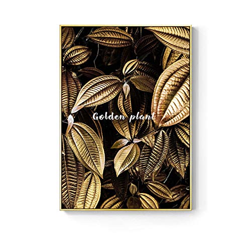Golden Abstract Leaf Flower Mural Canvas Painting White and White Feather Poster Living Room Decoration Painting 40X60cm