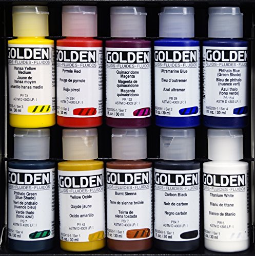 Golden : Fluid : Acrylic Paint : 30ml : Set of 10