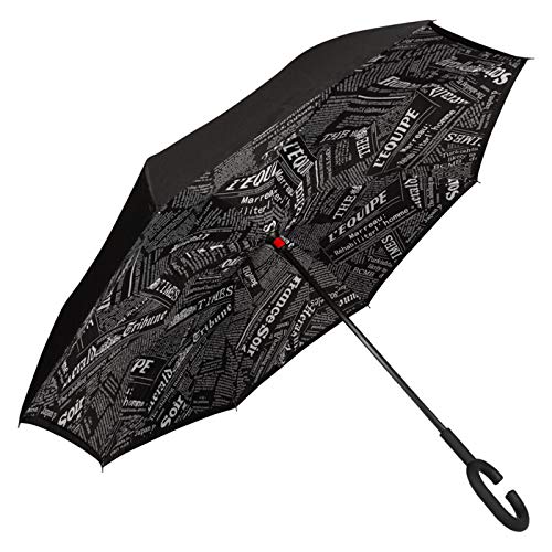 Golden Lemur Paraguas Invertido. Paraguas Originales Mujer y Hombre de Colores. Grande, para Coche Antiviento. Doble Capa, Reversible, Abre al Revés, Asa Manos Libres Funda Garantia Calidad, Letras
