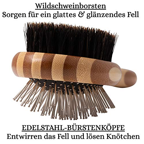 Golden Pets - Cepillo de bambú para perros y gatos, alisado y desfieltro, tamaño medio, pelo largo, adecuado para pelo largo, peine para perros para lana interior, incluye manual de cuidado