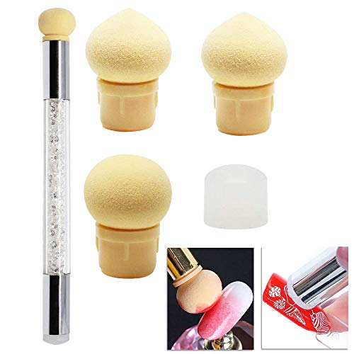 GOLRISEN Pincel Degradado Uñas con 4 Repuestos, Esponja para Uñas, Doble Cabezal, Pincel Nail Art, Esponja y Silicona, Pincel Gel para Hacer Bricolaje y Decorar Tus Uñas, para El Degradado de Color