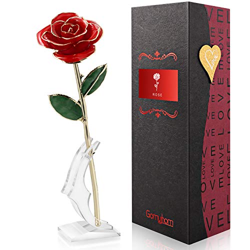 Gomyhom Rosa, Rosa de Oro Chapada en Oro con Caja de Regalo para Madre para Amor en el Día de San Valentín para Aniversario para Amigos como Un Regalo de Cumpleaños (Rojo Grande)