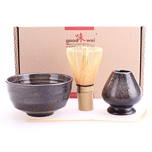 Goodwei Juego de té Matcha - Bol de té, batidor y soporte incl. Caja de regalo (Goma)