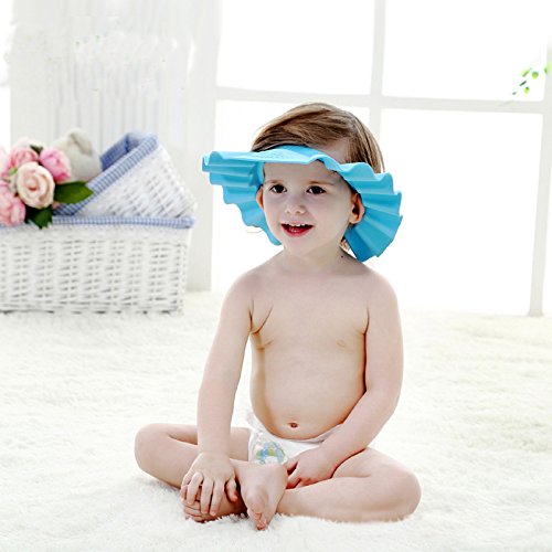 Gorra de ducha para bebé, Shineus ajustable e impermeable, gorra de baño con visera para ducha, protección de baño, gorro suave para niños, juego de 3 (rosa, azul, amarillo)
