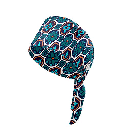Gorras de trabajo en forma de calabaza con banda para el sudor ajustable, gorra de trabajo con botón multicolor, textura Talavera unisex