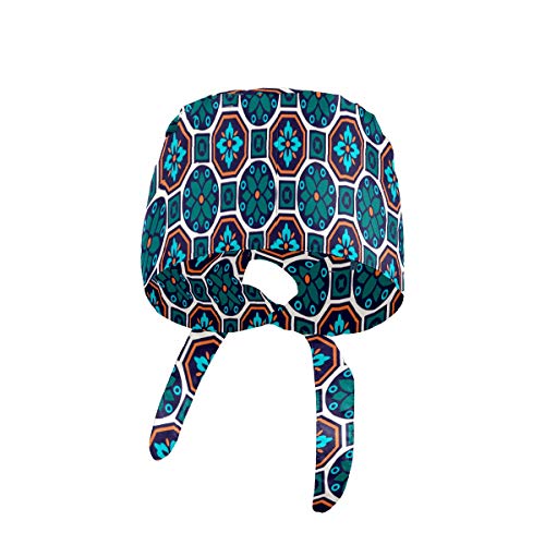 Gorras de trabajo en forma de calabaza con banda para el sudor ajustable, gorra de trabajo con botón multicolor, textura Talavera unisex