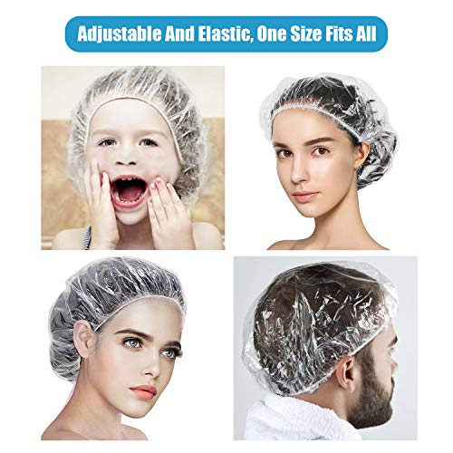Gorro de Ducha Grande Plastico Transparente Grueso Gorros Desechables para Hogar, Hotel, Spa, Peluquería y Taller 100 Piezas