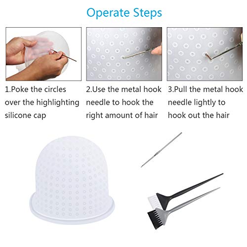 Gorro Mecha Silicona CHIFOOM - Tapones para Teñir el Cabello con Highlight Caps para Colorear, con 2 Cepillos de Pelo para Barbería, Modelado de Permanente para ordenar