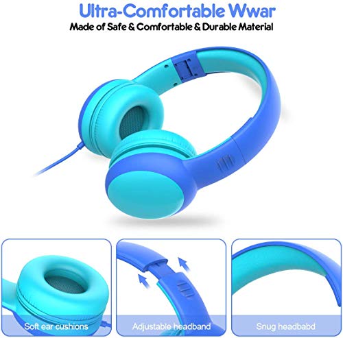 Gorsun Auriculares para niños, Volumen Limitado en el oído Auriculares para niños con Conector de Audio de 3.5 mm para niñas y niños, Auriculares con Cable Ajustable y Plegable -2 Pack