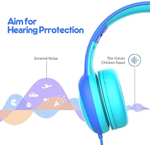 Gorsun Auriculares para niños, Volumen Limitado en el oído Auriculares para niños con Conector de Audio de 3.5 mm para niñas y niños, Auriculares con Cable Ajustable y Plegable -2 Pack