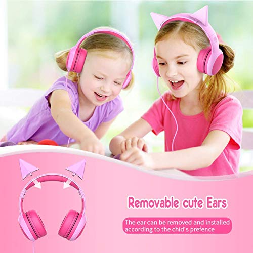 Gorsun Auriculares para niños, Volumen Limitado en el oído Auriculares para niños con Conector de Audio de 3.5 mm para niñas y niños, Auriculares con Cable Ajustable y Plegable -2 Pack