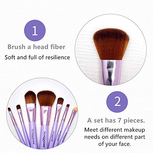 GothicBride Brochas de Maquillaje Morado Elegante 7Piezas Pinceles Maquillaje professional fibra sintética para las cejas Ojos Rubor Contorno de los Labios Corrector Pincel de Maquillaje