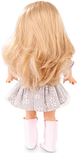 Gotz 1690391 Precious Day Girls Jessica Netlace & Flowers - Muñeca de pie de 46 cm de Altura, Pelo Largo Rubio, Ojos Azules para Dormir - Juego de 5 Piezas