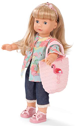 Gotz 1990310 Precious Day Girls Jessica Amor de flamencos - Muñeca de pie de 46 cm de Altura, Pelo Largo Rubio, Ojos Azules para Dormir Juego de 7 Piezas