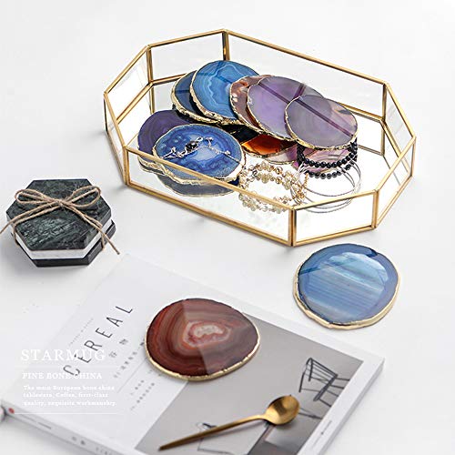 gouyou Bandeja de Almacenamiento del Espejo de Cristal Adornado del Metal del polígono para el Maquillaje/la joyería/el té/el Postre, decoración Concisa del Estilo de la Mesa de preparación