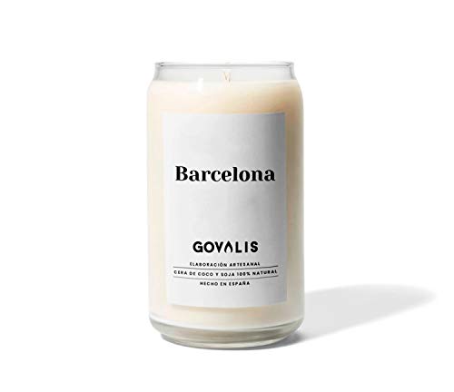 GOVALIS Vela Barcelona | Perfumadas y Aromáticas | Cera de Soja & Coco 100% Natural – Velas Recuerdos Relajación Decorativas Yoga Grandes Blancas Cumpleaños Regalos Originales – 70-90 h – 390 g