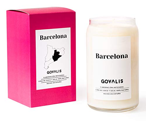 GOVALIS Vela Barcelona | Perfumadas y Aromáticas | Cera de Soja & Coco 100% Natural – Velas Recuerdos Relajación Decorativas Yoga Grandes Blancas Cumpleaños Regalos Originales – 70-90 h – 390 g