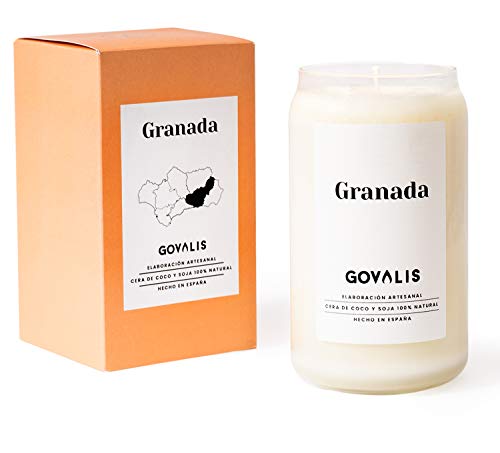 GOVALIS Vela Granada | Perfumadas y Aromáticas | Cera de Soja & Coco 100% Natural – Velas Recuerdos Relajación Decorativas Yoga Grandes Blancas Cumpleaños Regalos Originales – 70-90 h – 390 g