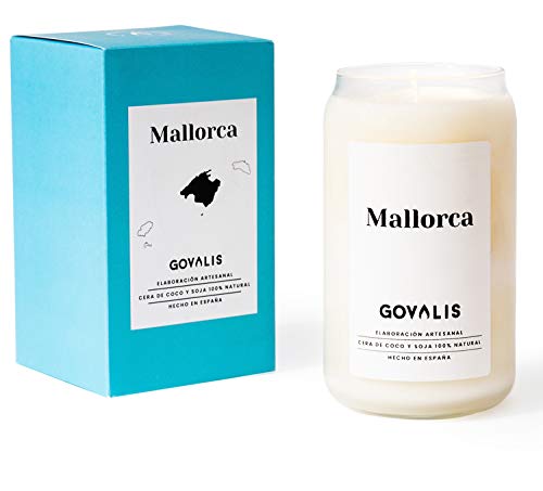 GOVALIS Vela Mallorca | Perfumadas y Aromáticas | Cera de Soja & Coco 100% Natural – Velas Recuerdos Relajación Decorativas Yoga Grandes Blancas Cumpleaños Regalos Originales – 70-90 h – 390 g