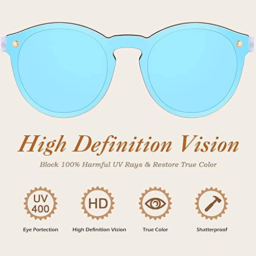 GQUEEN Futurista Sin Marco Redondas Gafas de Sol Protector Reflexivo Espejo Anteojos para Hombre Mujer MEO5