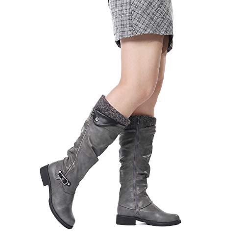 gracosy Botas de Mujer Otoño Invierno 2020 Tacon Bajo Zapatos Largas Botas Forrado de Piel Antideslizante Cómodo Cremallera Hebilla,Negro Marrón Gris