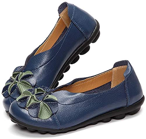 gracosy Mocasines para Mujer Primavera/Verano Vintage Flores Hechas a Mano Zapatos de Cuero Estilo Mocasines Cómodo Slip On Shoes Alpargatas Zapatos de Conducción Zapatos para Caminar