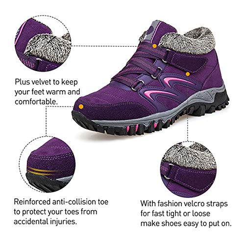 gracosy Mujer Botas de Nieve Senderismo Zapatos Antideslizantes Trekking Zapatos Invierno Piel de Forro Sneakers Transpirables