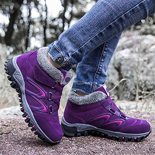 gracosy Mujer Botas de Nieve Senderismo Zapatos Antideslizantes Trekking Zapatos Invierno Piel de Forro Sneakers Transpirables