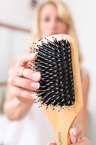 GranNaturals - Cepillo de pelo para pelo de jabalí + cerdas de nailon – Cepillo de pelo cuadrado natural grande para cabello grueso, ondulado, recto, largo o corto – mujeres y hombres