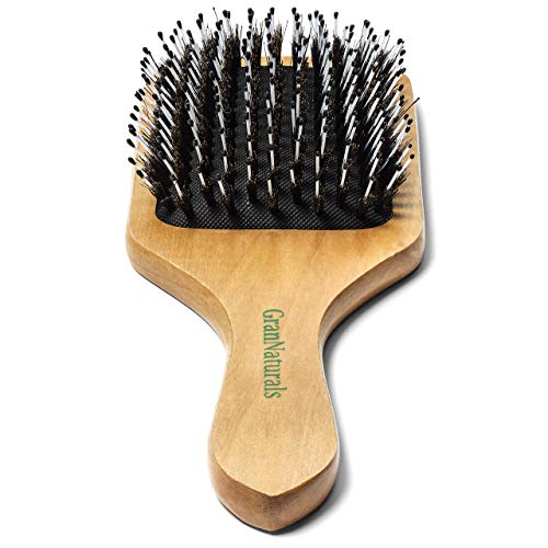 GranNaturals - Cepillo de pelo para pelo de jabalí + cerdas de nailon – Cepillo de pelo cuadrado natural grande para cabello grueso, ondulado, recto, largo o corto – mujeres y hombres