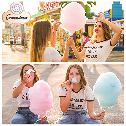 Greendoso-Azúcar para Algodón de Azúcar, Nubes, Paquete de 1,4 Kg (Fresa-Cola-Frambuesa-Manzana) Polvo para Máquina + 50 Palitos de 30 Cm (Ofrecido) + 1 Cuchara Graduada