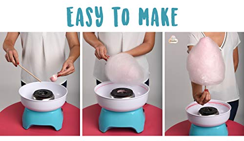 Greendoso-Azúcar para Algodón de Azúcar, Nubes, Paquete de 1,4 Kg (Fresa-Cola-Frambuesa-Manzana) Polvo para Máquina + 50 Palitos de 30 Cm (Ofrecido) + 1 Cuchara Graduada