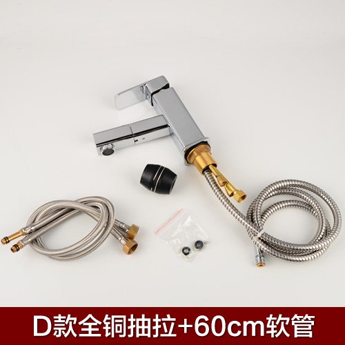 Grifo De Cocina Grifo De Lavabo Basin Faucet Shampoo Dual Mode Water Outlet Telescopic Faucet Drawer Faucet Sink Faucet Full Copper Cold And Hot Water Faucet,D Type Square Body Draw + Hose