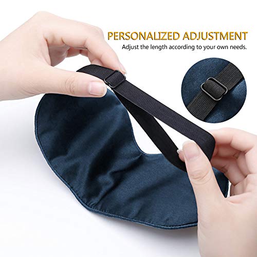 Gritin Antifaz para Dormir, 100% Anti-Luz Opaco Cómoda Agradable para la Piel Tela de Seda Natural Puro y Puros de Algodón Relleno Antifaces Máscara(Azul Oscuro)