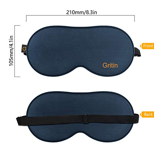 Gritin Antifaz para Dormir, 100% Anti-Luz Opaco Cómoda Agradable para la Piel Tela de Seda Natural Puro y Puros de Algodón Relleno Antifaces Máscara(Azul Oscuro)