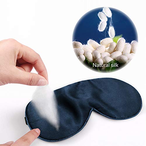 Gritin Antifaz para Dormir, 100% Anti-Luz Opaco Cómoda Agradable para la Piel Tela de Seda Natural Puro y Puros de Algodón Relleno Antifaces Máscara(Azul Oscuro)