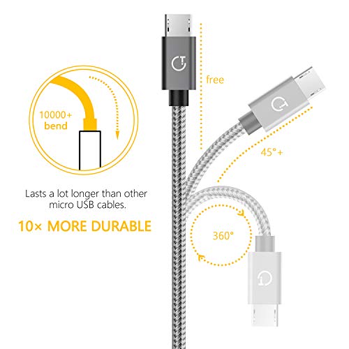 Gritin Cable Micro USB 3 Pack-1M/1.5M/2M,Carga Rápida Trenzado de Nylon Cargador Micro USB para Galaxy, Kindle, Nexus y más