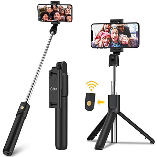Gritin Palo Selfie Trípode, 3 en 1 Selfie Stick Móvil Bluetooth con Inalámbrico Control Remoto, Monópode Extensible para iPhone 11 Pro Max / 11 Pro / XS Max / XR / 8, Galaxy S10 / S9 , Huawei, Xiaomi
