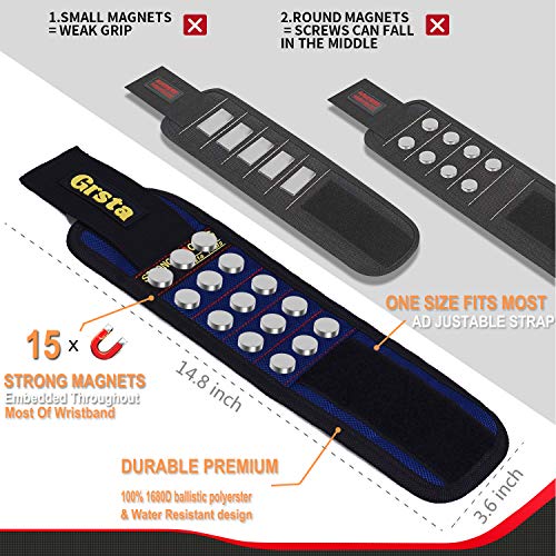 Grsta Muñequera Magnetica Con 15 Potentes Imanes, Cinturon De Herramientas De Bricolaje,Que Sostienen Tornillo,Clavos,Perno,Broca, Herramientas coche pladur, Regalo Navidad Para, Regalos Para Hombres