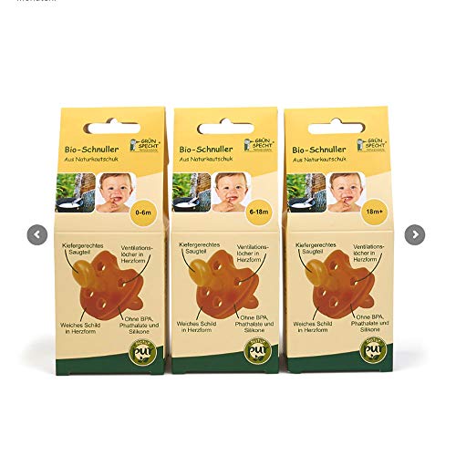 Gruenspecht - Chupete ecológico de caucho natural 6-18 meses // Juego de 2 unidades, escudo suave en forma de corazón, forma ortopédica de pino