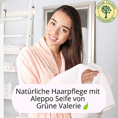 Grüne Valerie® Jabón original de Alepo 200g+ 20% / 80% aceite de laurel/aceite de oliva - jabón para el cabello/jabón de ducha Valor PH 8 Detox, hecho a mano - más de 6 años de maduración