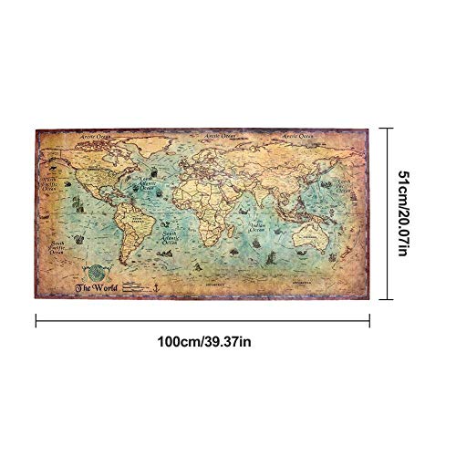 GSOLOYL Painting Portugal Nautique Ilustración Nautique Mer Monde Carta Rétro Vieil Art Papier Peinture Supplément Decoración De La Maison Affiche Arte Mur (Couleur : 71x36cm)