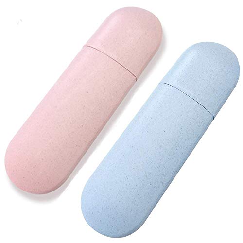 Gua 2 Piezas Caja de Cepillo de Dientes de Viaje, Estuche Caja Funda de Cepillo, Ecológico, Antibacteriano y Liviano, Taza de Agua con Soporte para Cepillos de Dientes para Viajes, Camping, Escuela