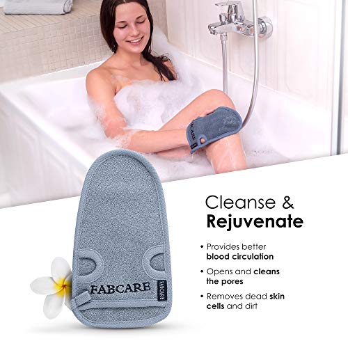 Guante exfoliante FABCARE - PROBADO DERMATOLÓGICAMENTE - 2 piezas - Limpia los poros en profundidad para cuerpo & cara - Esponja de ducha para Peeling & Body Scrub - Guante de masaje