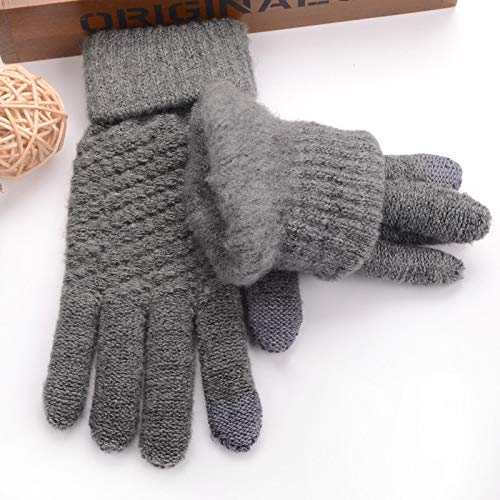 Guantes de Punto Mujeres Hombres Niños Gruesos Invierno cálido Mitones llenos de Dedos Mujer Stretch Crochet Screen Guantes -Mirco Velvet Navy