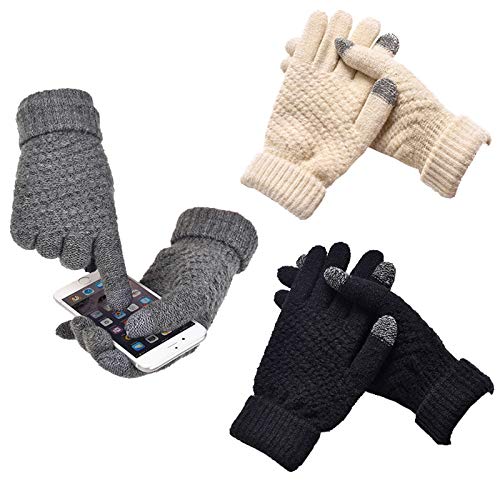 Guantes de Punto Mujeres Hombres Niños Gruesos Invierno cálido Mitones llenos de Dedos Mujer Stretch Crochet Screen Guantes -Mirco Velvet Navy