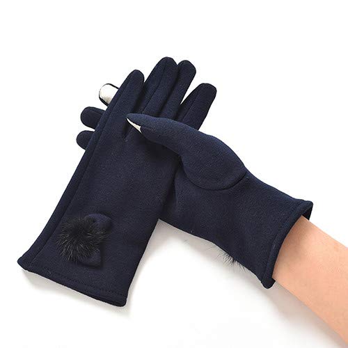 Guantes de Punto Mujeres Hombres Niños Gruesos Invierno cálido Mitones llenos de Dedos Mujer Stretch Crochet Screen Guantes -Mirco Velvet Navy