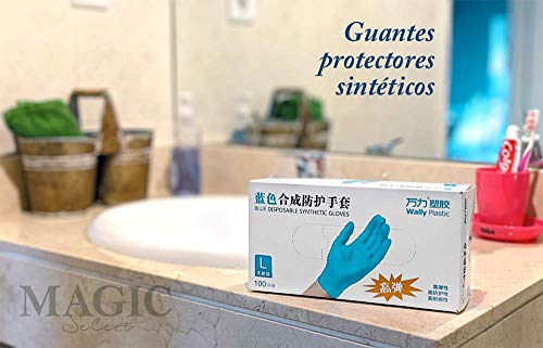Guantes de Vinilo AZUL Guantes libres de látex sin polvo Limpieza Guantes sanitarios para la cocina, Limpieza, Seguridad, Manejo de alimentos, 100 pcs caja (TALLA XL)
